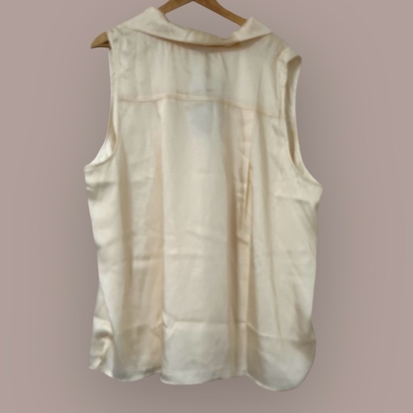 Isaac Mizrahi Elegant Romantic Cream Sleeveless Blouse Tie Front Size Large New - Picture 6 of 7